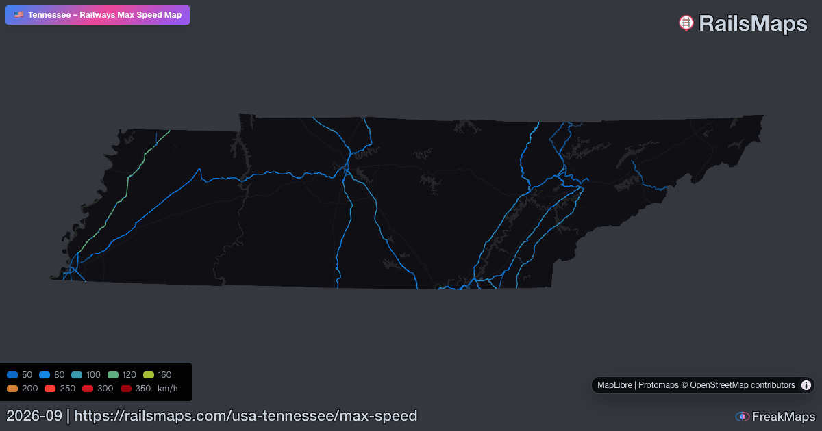 Tennessee Railway Speed Map — Maximum Train Speeds | RailsMaps