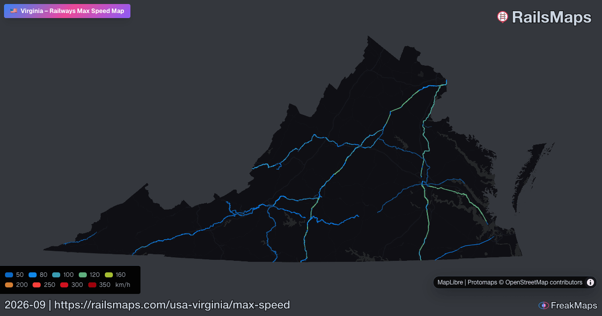 Virginia Railway Speed Map — Maximum Train Speeds | RailsMaps