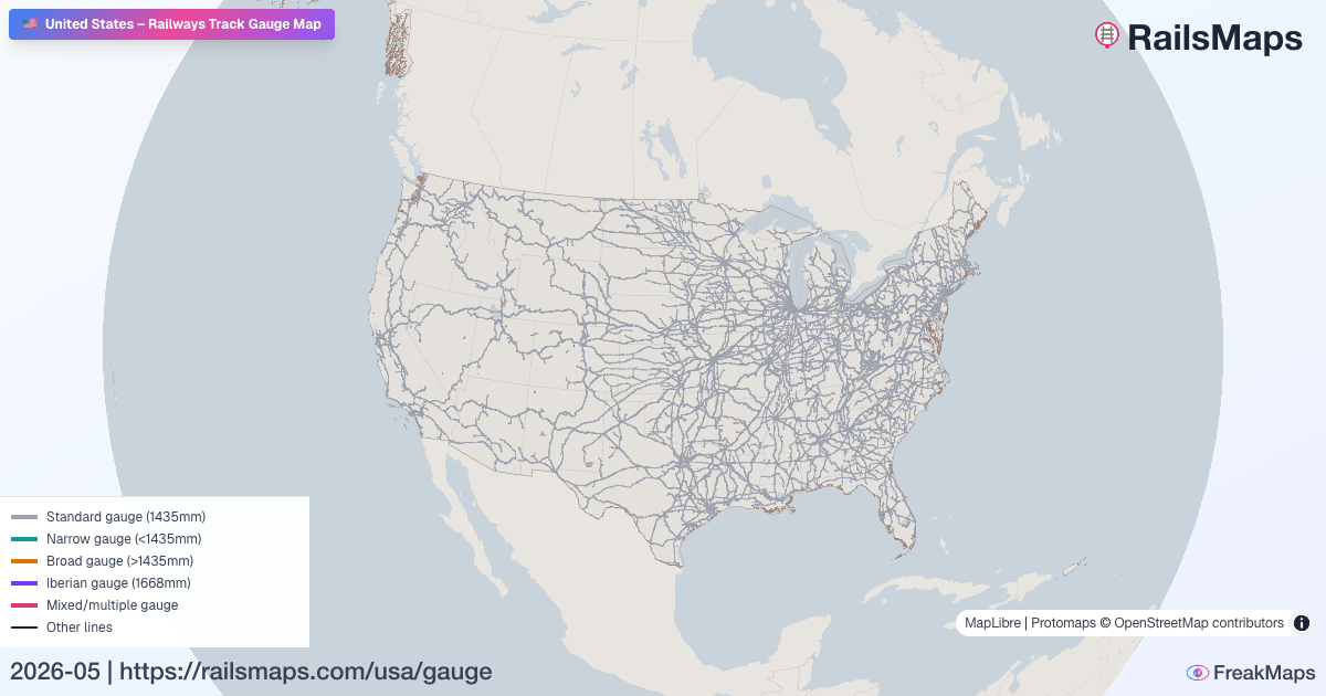 State Tracking Map United States Railway Track Gauge Map — Standard, Broad & Narrow Gauge ...