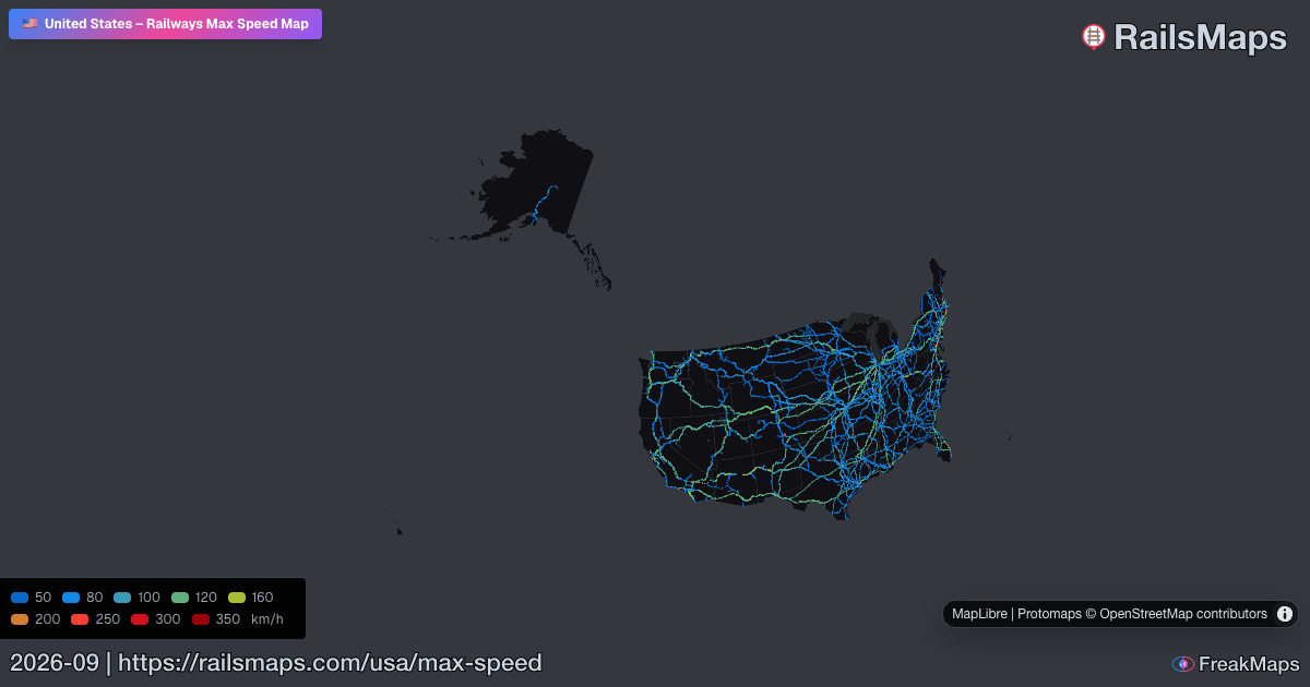 United States Railway Speed Map — Maximum Train Speeds | RailsMaps