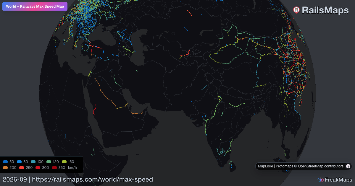Sped Service Tracking World Railway Speed Map — Maximum Train Speeds | RailsMaps