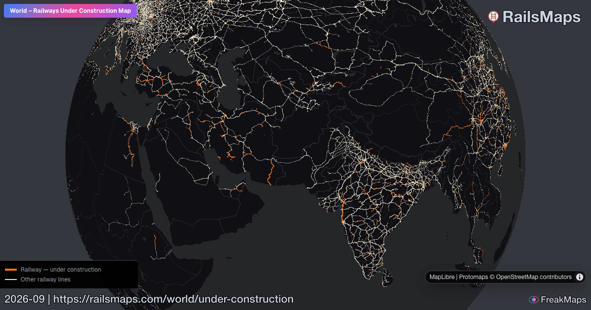 Map Rails Construction 世界 - 在建铁路 | RailsMaps